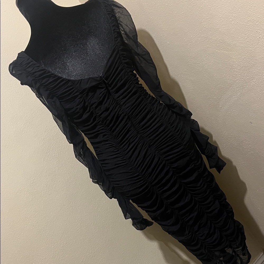 Sheer Overlay Ruched Dress - Picture 4 of 9